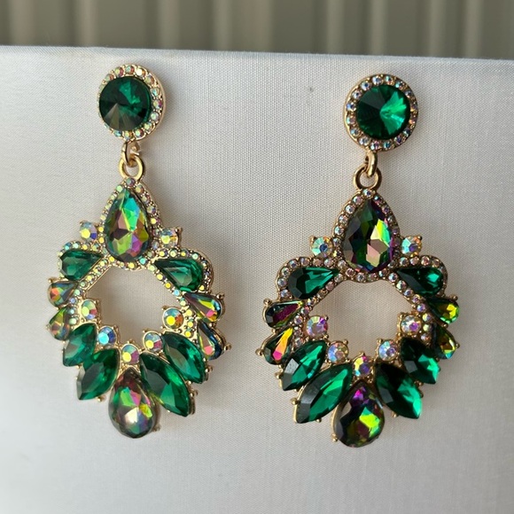 Green Crystal Embellished Drop Earrings - Picture 2 of 3